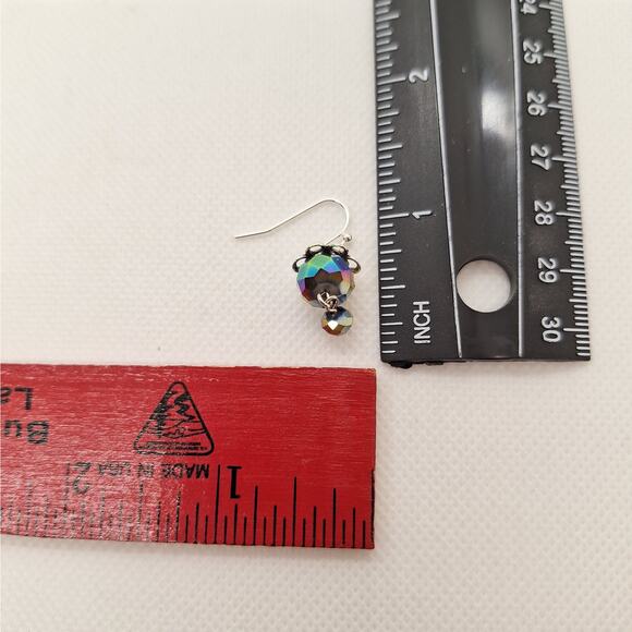 Iridescent Crystal Bead Earrings Silver Tone Fish Hook Ear Wires Handmade - Picture 5 of 5